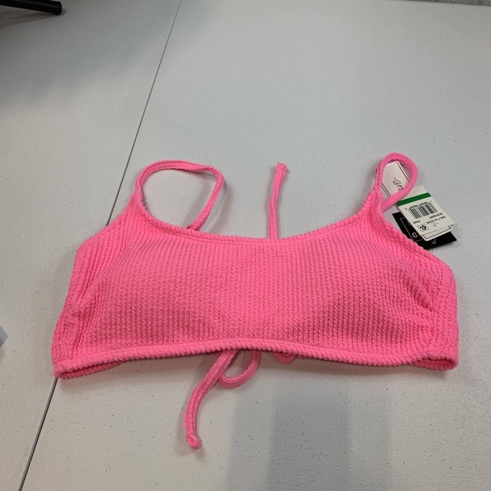 Salt & Cove Junior's Swim Bikini Top L Pink Bralette Ribbed Tie Back